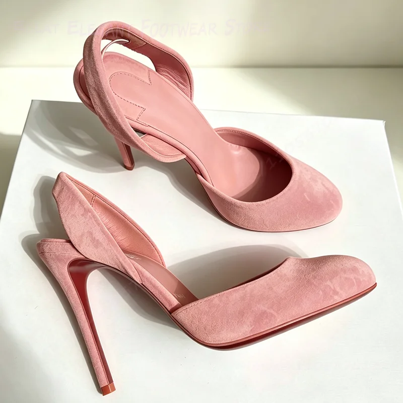 Bright Orange Suede Slingback Sandals Round Women Colorful Pumps Fuchsia Red Stiletto Heels Purple Elastic Pink Cute Shoes Girls - view 4