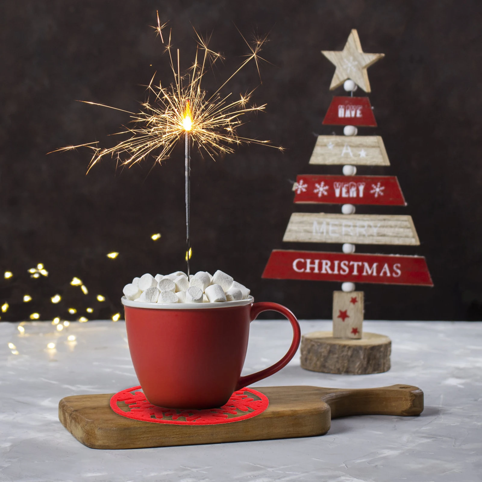 

6Pcs Christmas Felt Coasters Nonslip Heat Insulation Cup Mats Xmas Round Cup Pads Holiday Table Decor Felt Coaster