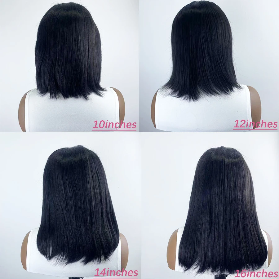 Brasileiro em linha reta bob peruca de cabelo humano 12 14 Polegada 4x4 peruca dianteira do laço cabelo 180% densidade curto peruca de cabelo humano para mulher natural blak