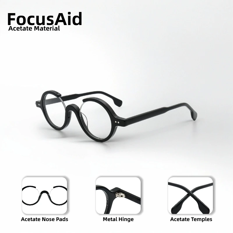 

Retro Half-Frame Round Men's Optical Glasses Fashionable Women's Acetate Frame Decorative Glasses With Clear Lenses