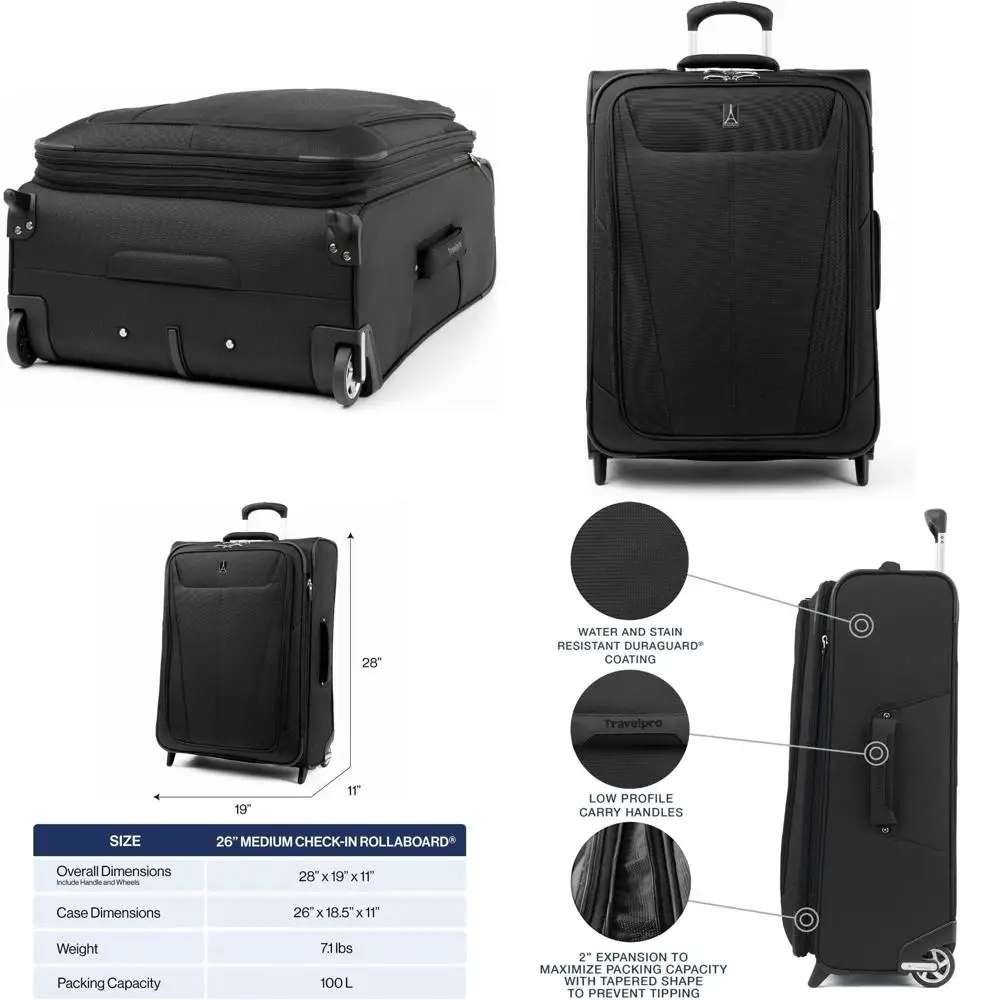 

Легкий расширяемый мягкий чемодан среднего размера, 26 дюймов, черный