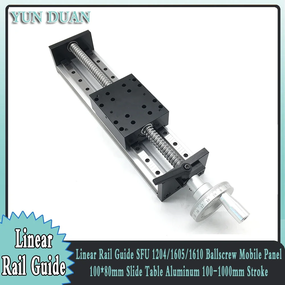 Manual Linear Guide 100-1000mm Stroke Slide Table XYZ Axis SFU1204/SFU1605/SFU1610 Ballscrew 4PCS MGN12H CNC Router