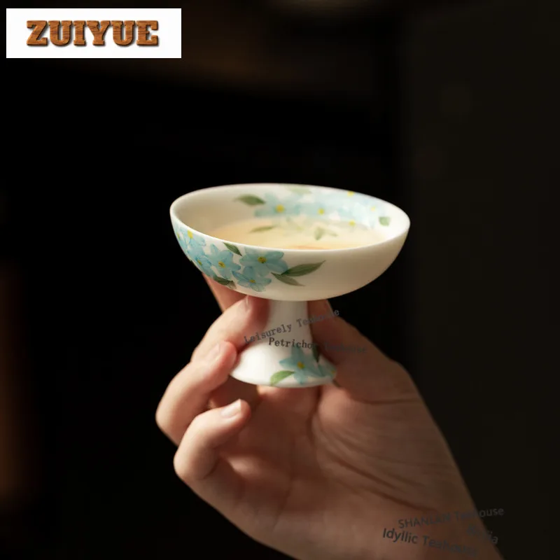 

60 мл ручная роспись кои синие цветы чайная чашка на высоких ножках ретро чайная чаша милая чашка для дегустации чая запах чашка чажан мастер чашки ремесло