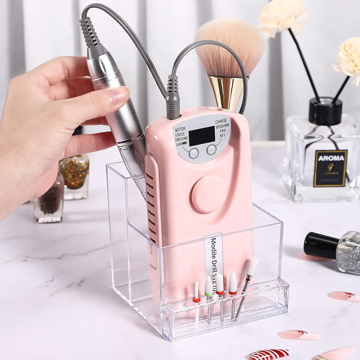 เครื่องที่กรอเล็บขนาดเล็ก10หลุมเครื่องมือเครื่องมือเครื่องมือกล่องใส่ของแบบใสที่กรอเล็บ