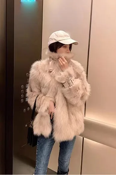 2025 ملابس نسائية متوسطة الطول معطف فرو الثعلب الصناعي شتاء جديد 1117