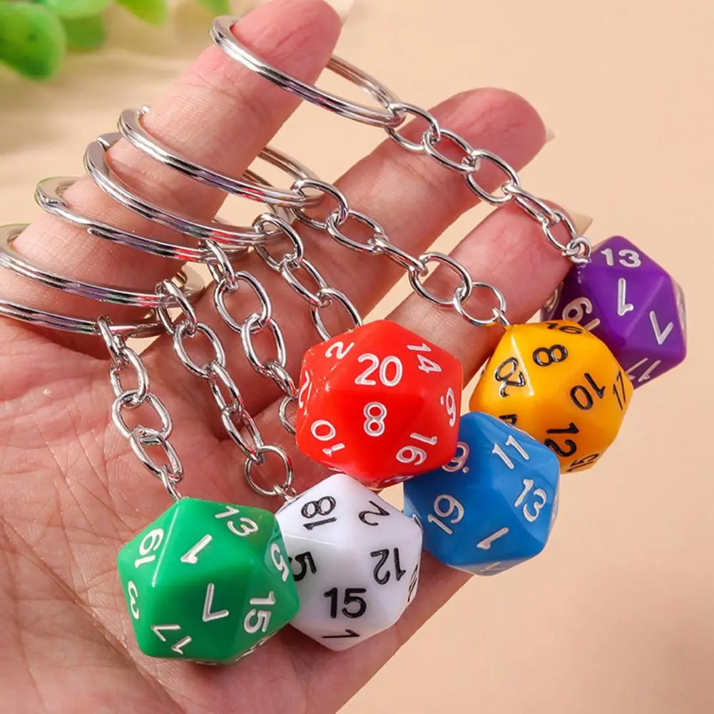 Creative Dice Keychain 20 Sides Number Curved Stainless Chain Geometric Car Key Holder Handbag DIY Pendant Key Organizer