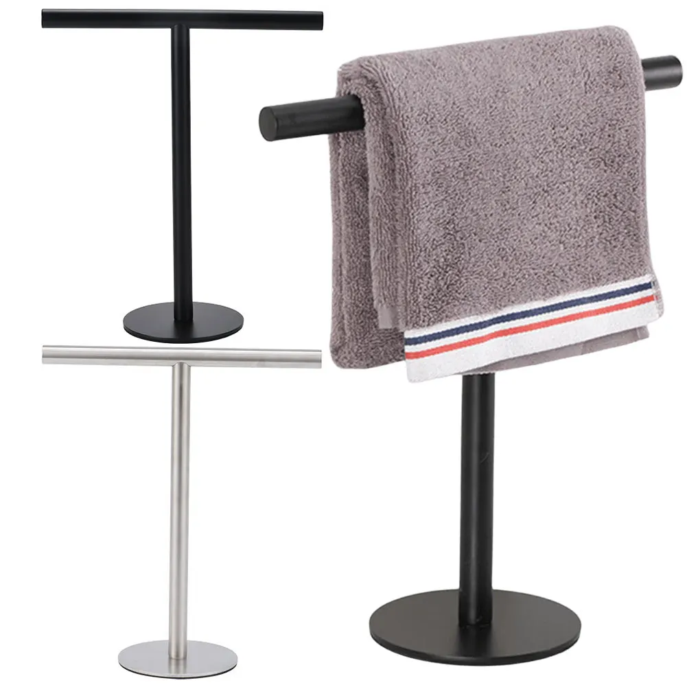 Black Standing Towel Rack Stainless Steel T-Shape Towel Bar Rack Countertop Towel Holder Display Stand for Bathroom Vanity