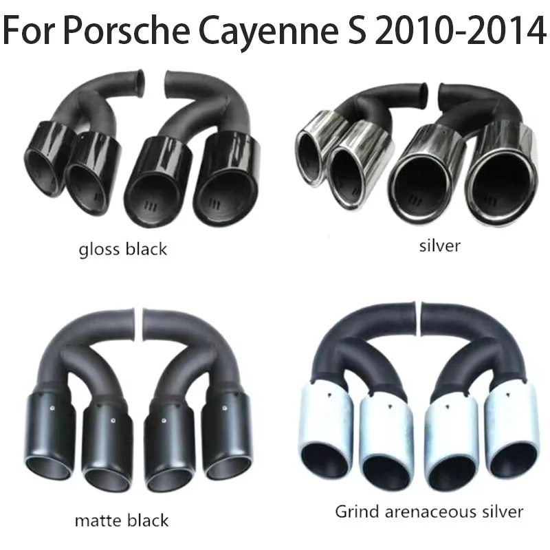 

For Porsche Cayenne S 2010-2014 Car Double Outlet Exhaust Tailpipe Muffler Tube Stainless Steel Slip On Silver/Black Style