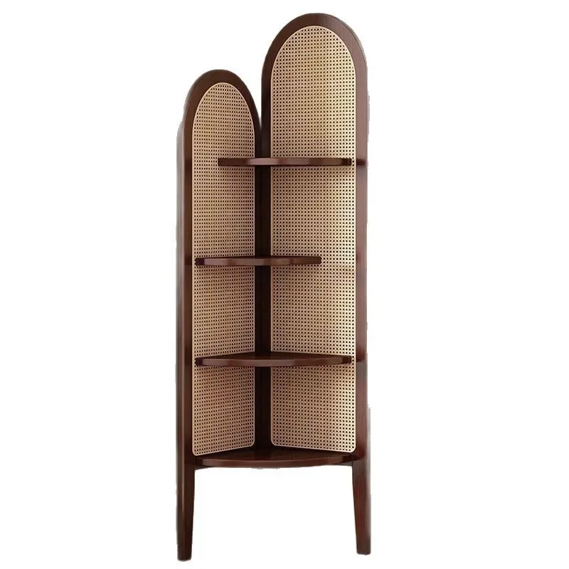 

Ancient triangular corner cabinet rattan living room non-solid wood shelf study storage bedroom corner cabinet