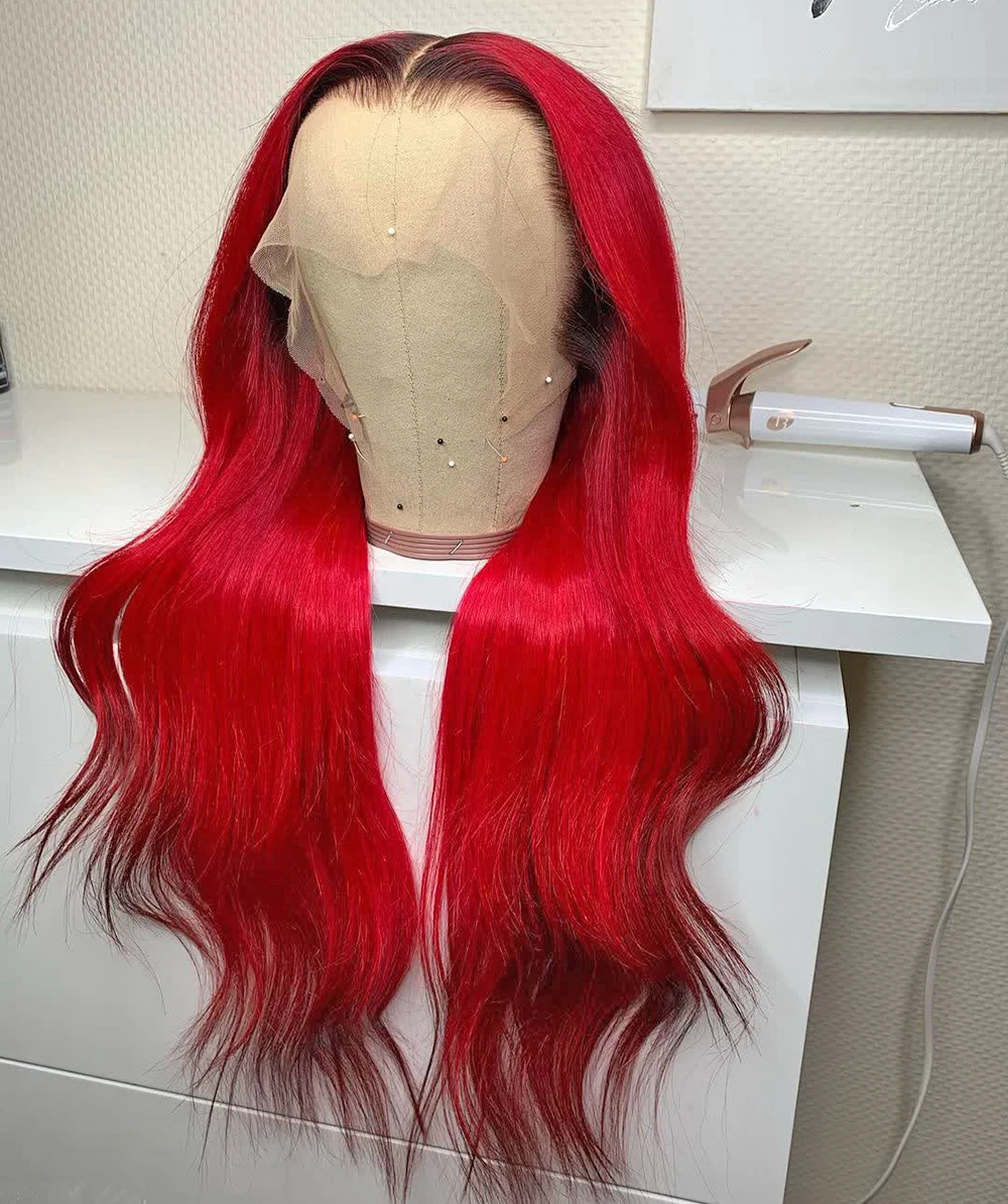 Hot Red Lace Front Wig Human Hair ombre straight Brazilian Hd transparent lace wigs for black women 613 blonde colored closure