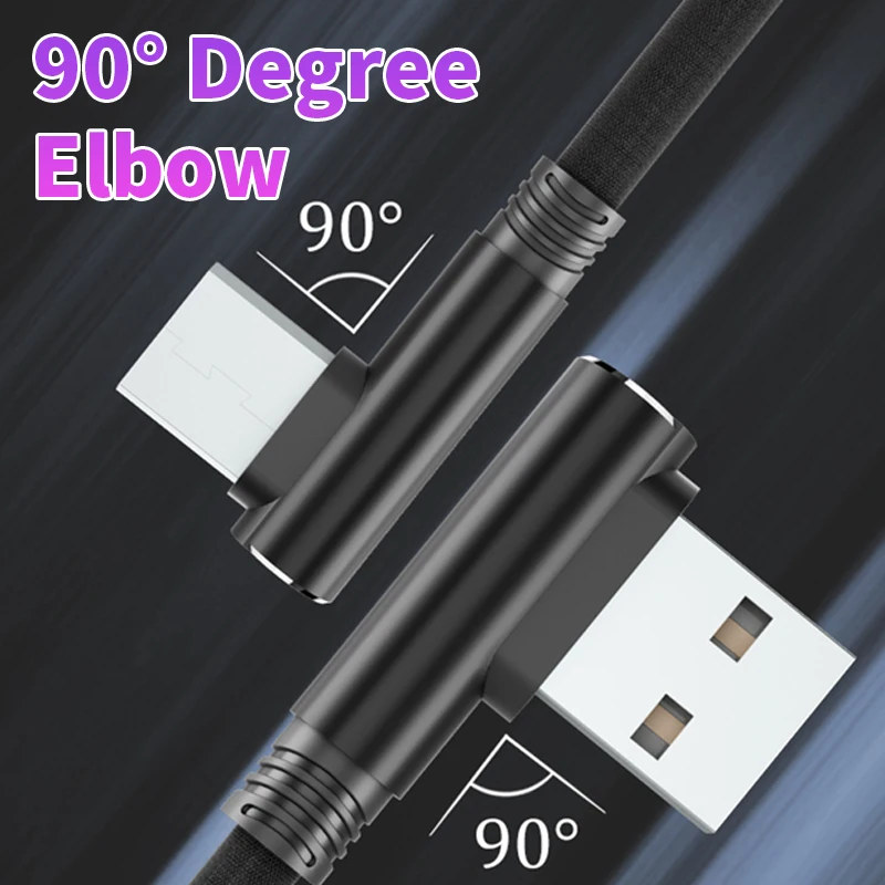 Cables de datos tipo C/microUSB cable de codo de 90 grados 2.4A carga rápida USB 2,0 transmisión de datos cable macho a macho 0,35 1 1,5 2 3m