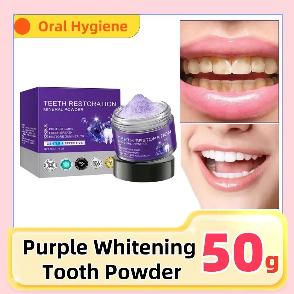 Cuidados de higiene oral roxo dentes branqueamento creme dental mousse corretor de cor pó de limpeza dental mancha remover pó