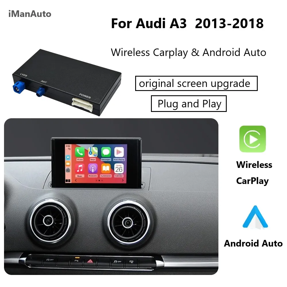 iManAuto Wireless CarPlay Android Auto Module for Audi A3 8v Q2 8P 2013-2018 Bluetooth USB Reverse Camera Functions 