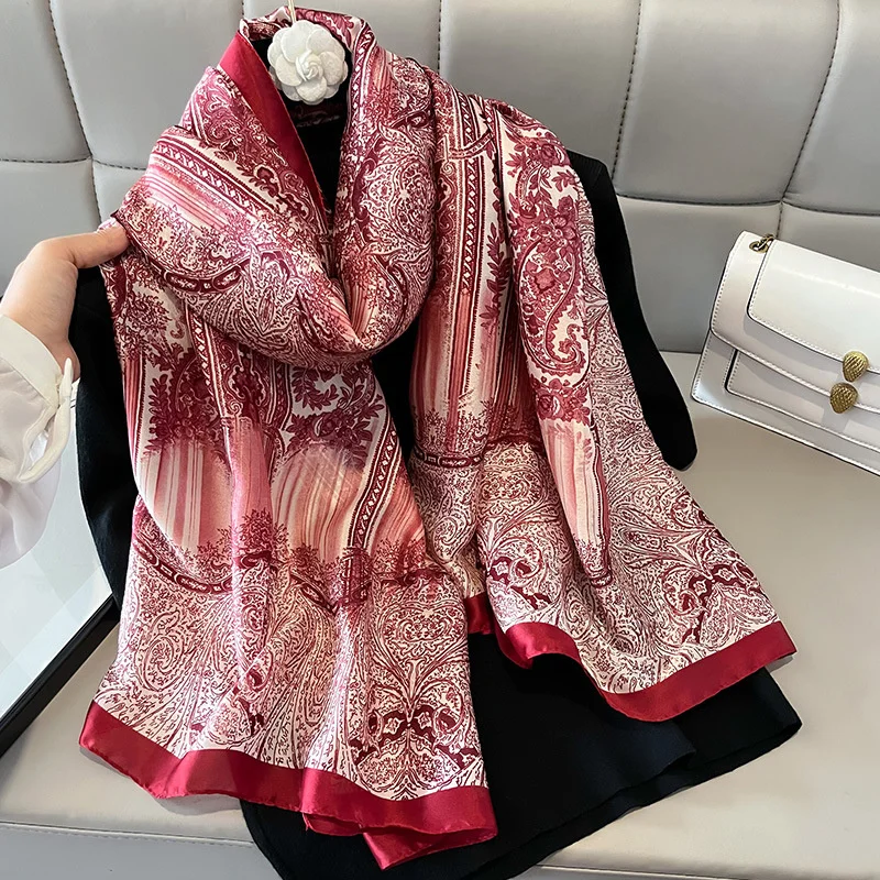 Design Satin Silk Shawl Hijab Scarf Women Fashion Summer Sunscreen Beach Stole Wraps Bufanda Female Headkerchief Echarpe New