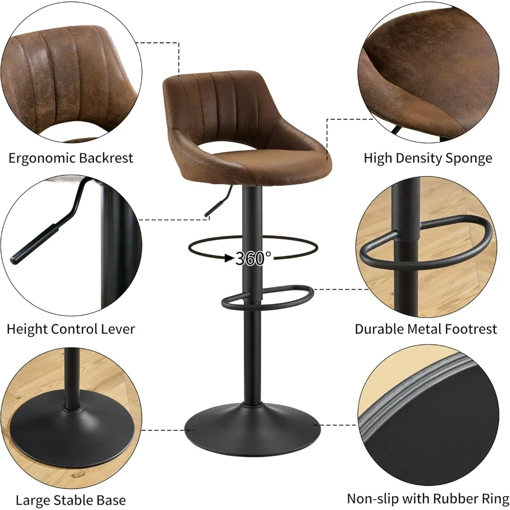 回転バースツール 2 個セット、調節可能なカウンター高さのバースツール、背もたれとフットレスト付きのモダンなバーチェア、アームレス C