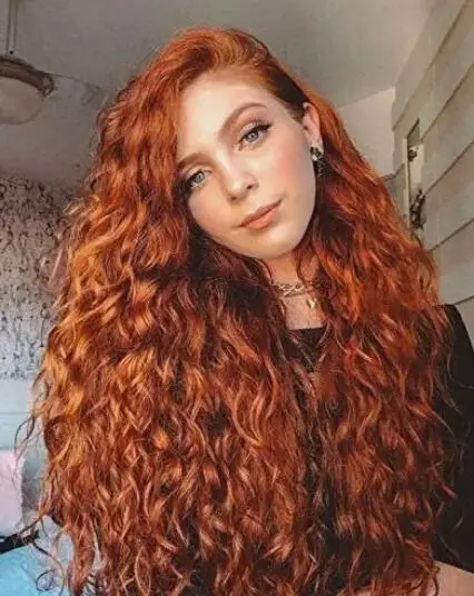 

Long Curly Copper Red Deep Wave Lace Front Wigs Orange Curly Wigs Cosplay Wigs