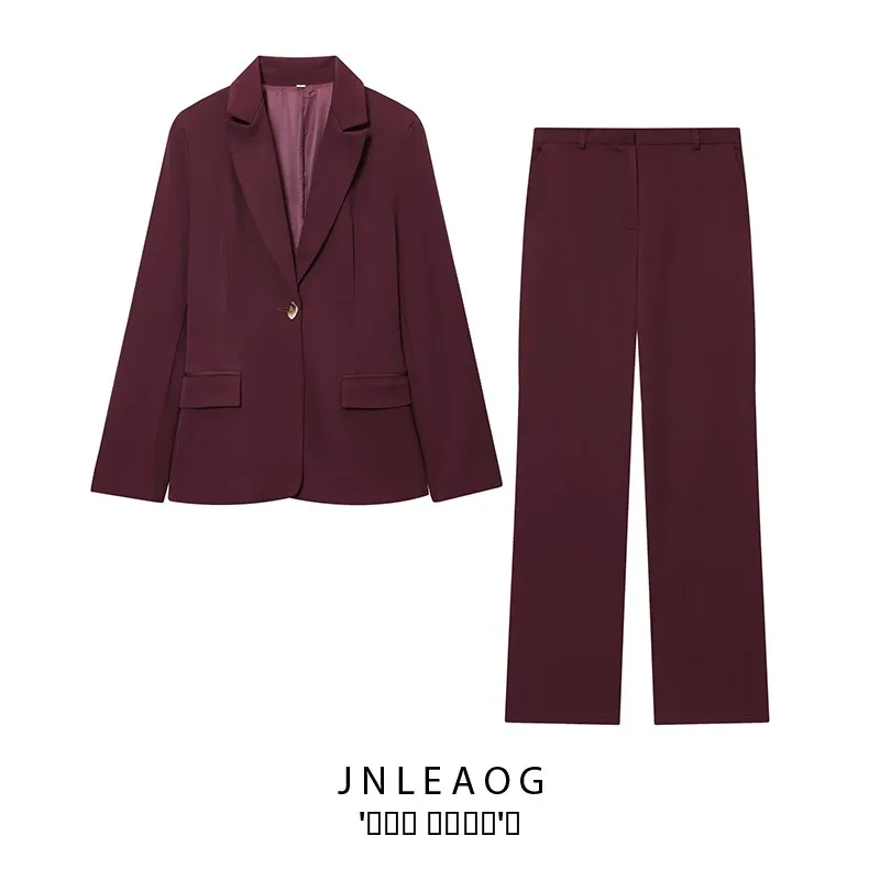 JNLEAOG женский модный приталенный костюм Jaet с подушечками, прямые брюки, осенний новый комплект из двух предметов, полиэфирное волокно