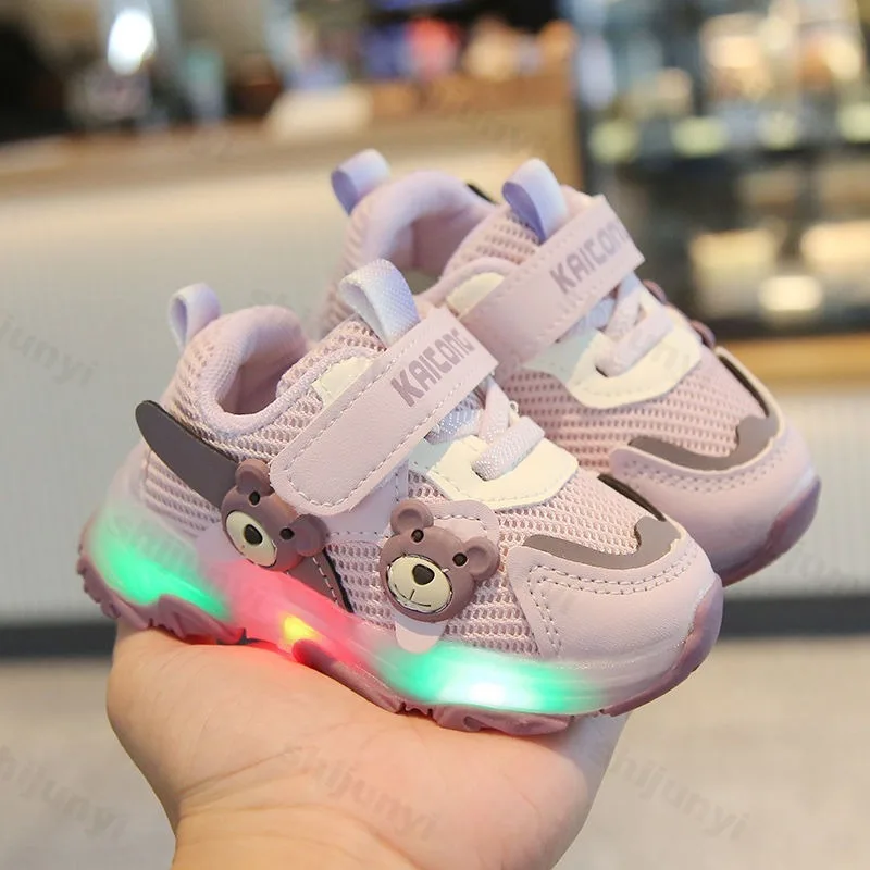 Kid Shoes Sneakers LED Luminous Breathable Mesh Soft Anti Slip Toddlers 1-3 Years Old Boys Girls Outdoor Children Tennis Shoes