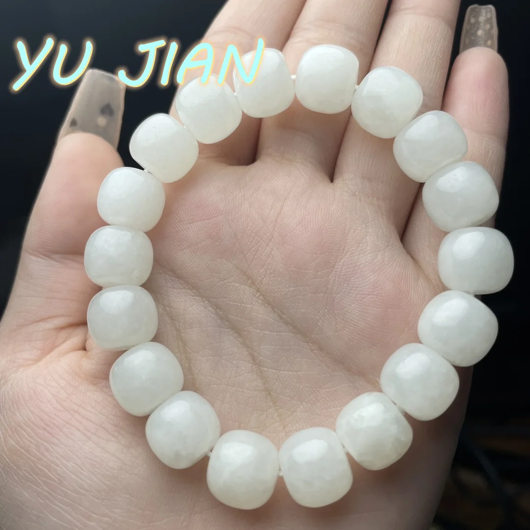 

New Boutique Natural Barrel Beads Hetian-Jade Gold Silk White Jade String Handmade DIY Bracelet Bangle Handring Perfect Jewelry