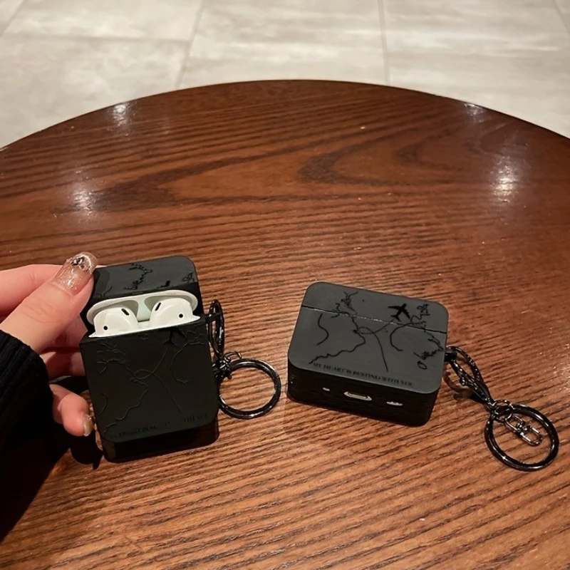 

Airplane Map Anti-Fall Earphone Case for Apple AirPods Pro2/Pro,AirPods 4, 3,1/2 Wireless Bluetooth Earphone Protective Cover