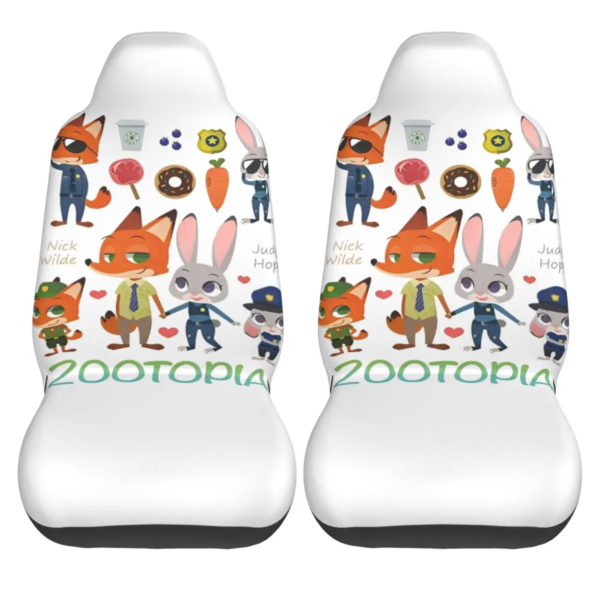 

Zootopia 2 Car Seat Covers Characters 2 Pcs High Quality Auto Seat Covers Taxi Polyester Elastic Cover