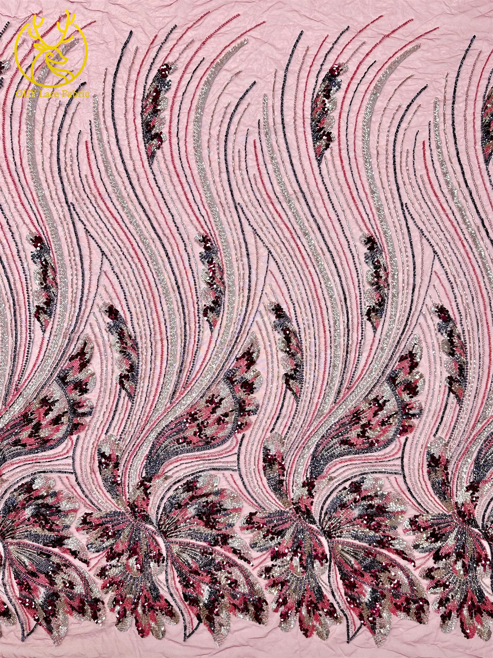 Delicata africana colorata perline pesanti tessuto di pizzo tulle 2025 tessuto di pizzo francese turco con paillettes per abiti da sposa da donna