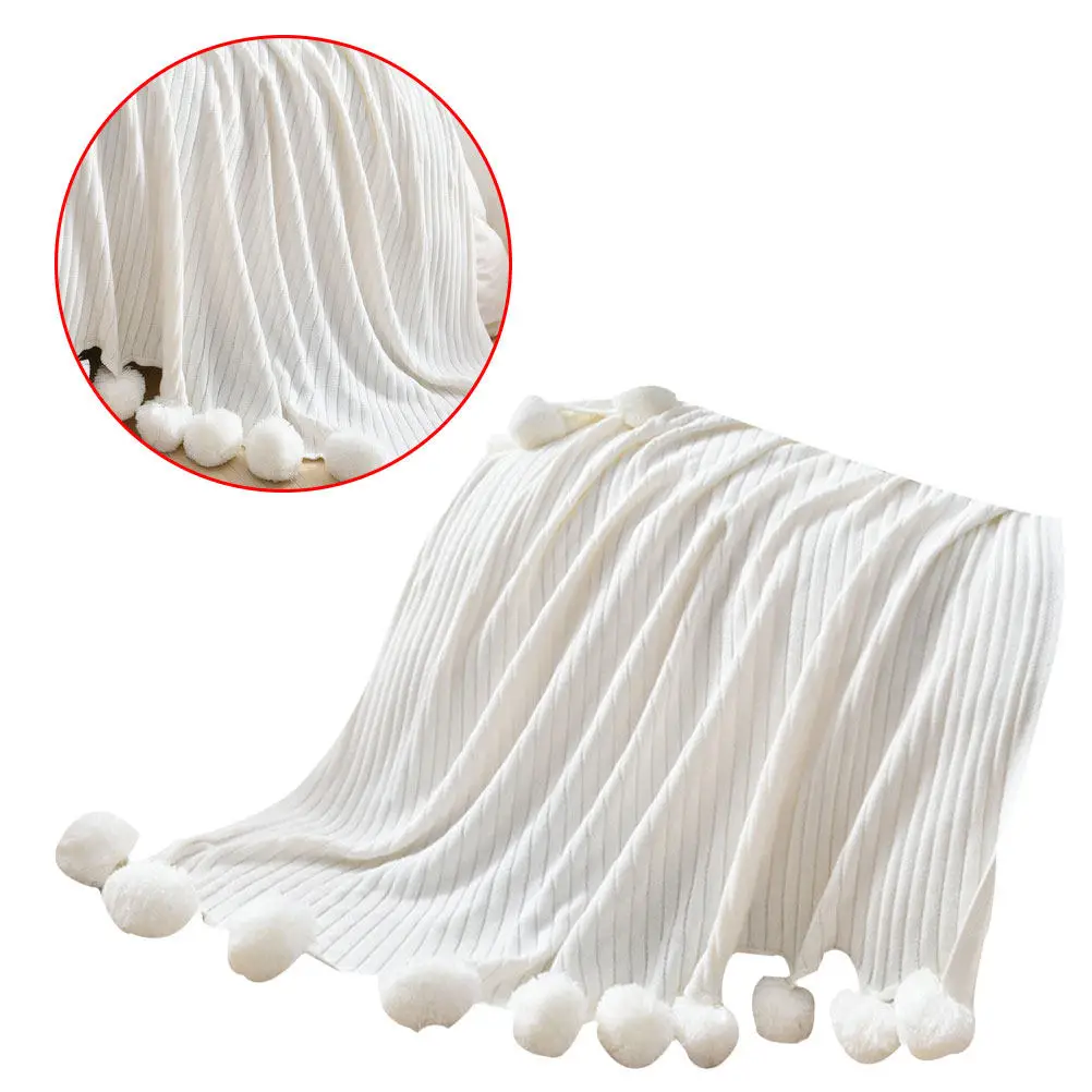 Cotton Knitted Blanket with Hair Ball Design, Soft Breathable Office Lunch Break Throw Blanket 90x110cm