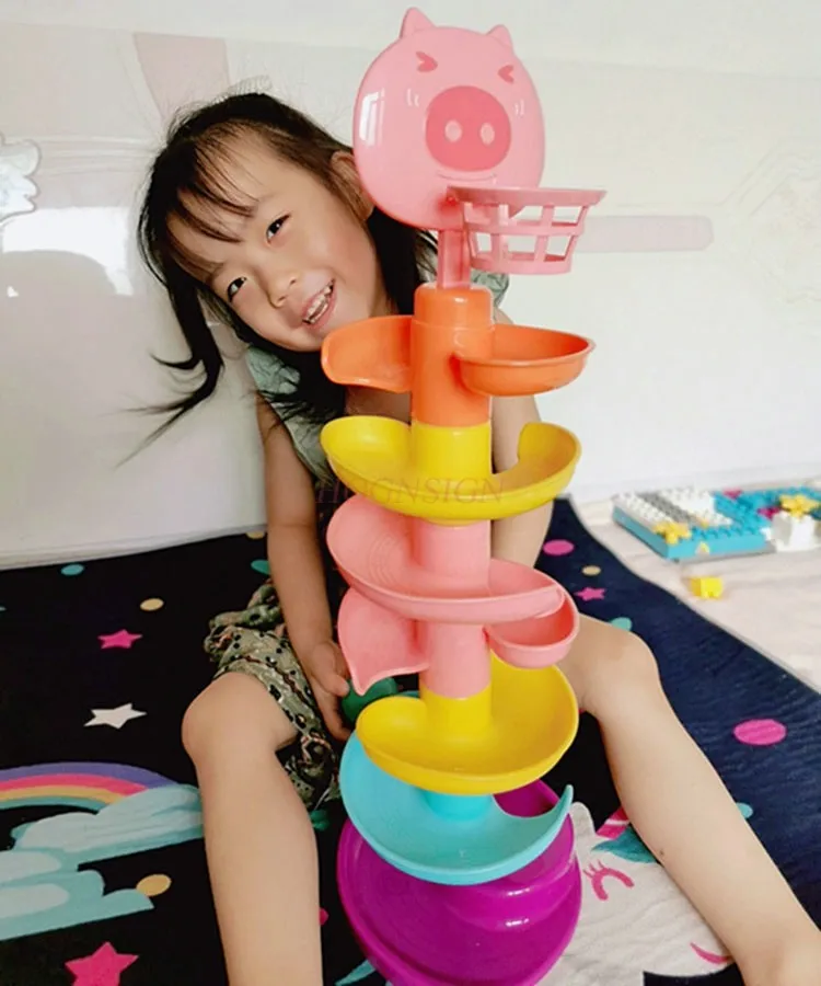 Children's puzzle stacked track rolling ball sliding tower baby fun early childhood education transition toy