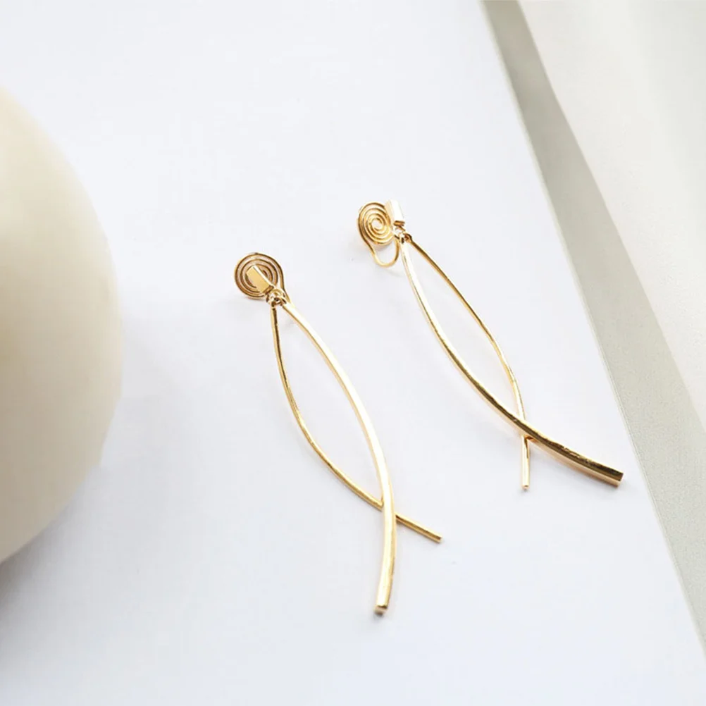 

1Pair Ear Clip Long Pendant Earrings Clip on Non Piercing Women Drop Earrings for Birthday Wedding Events