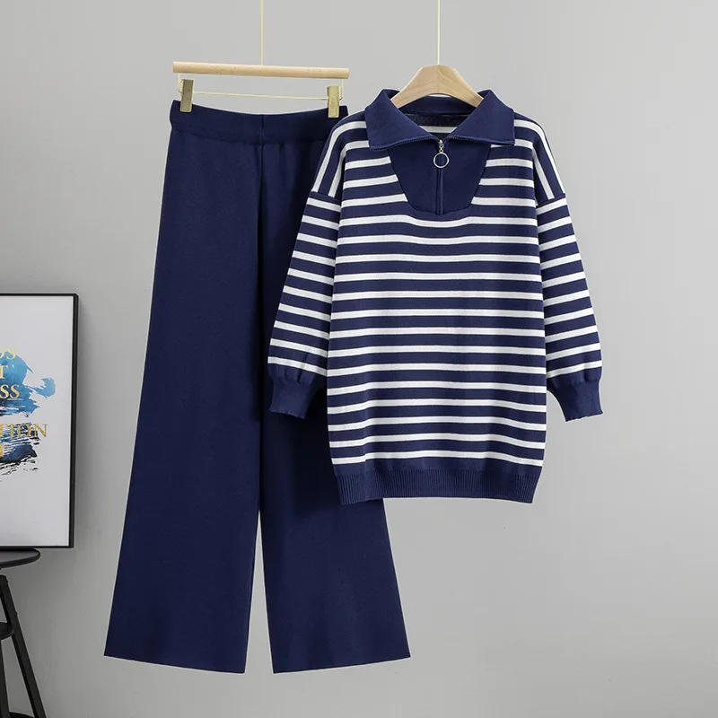 Conjunto de dos piezas para mujer, Jersey de punto musulmán, suéter, pantalón de pierna ancha, trajes de punto informales, conjunto musulman para Otoño e Invierno