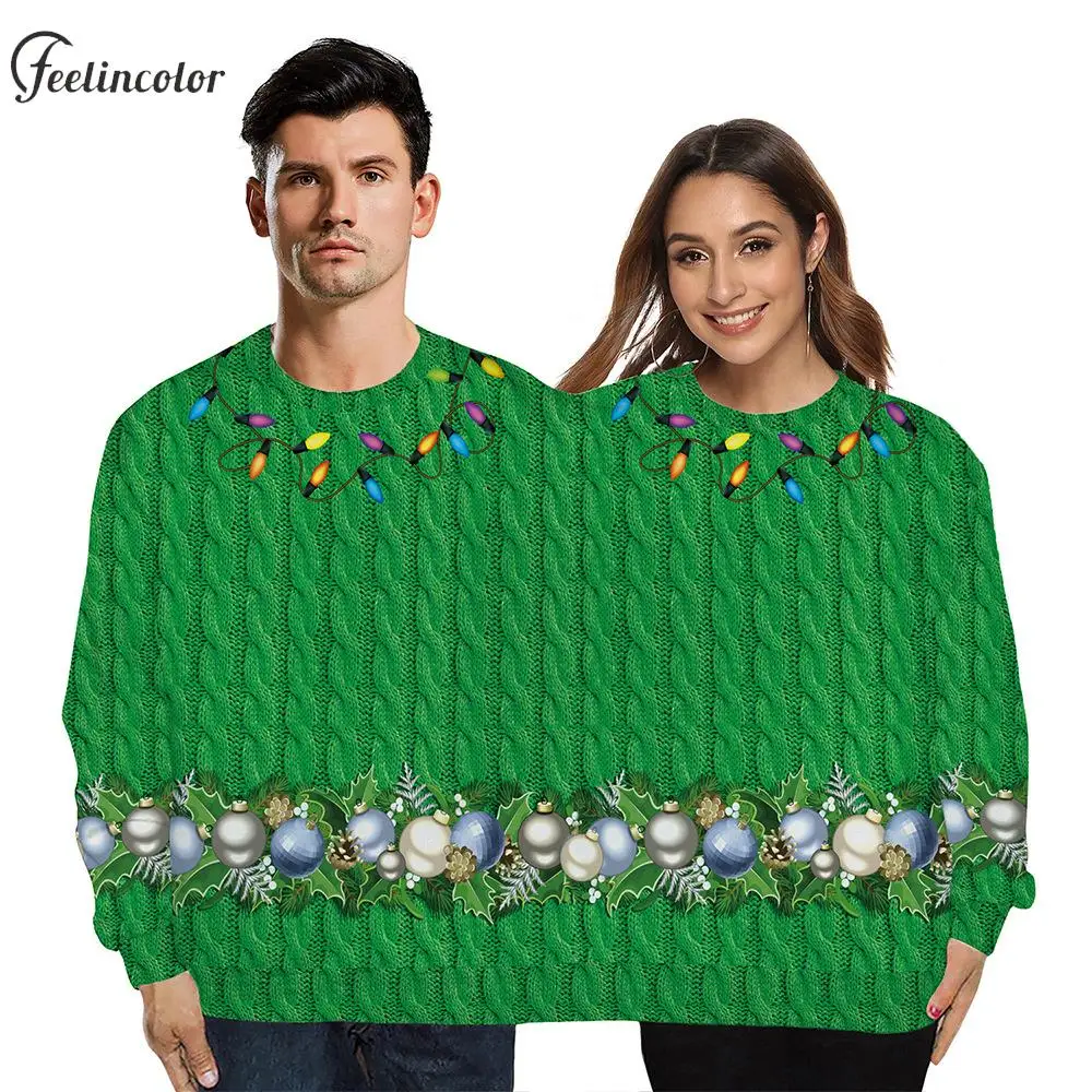 

Women Men Ugly Christmas Sweatshirts Adult 3D Full Cover Print One Piece Pullover Couple Long Sleeve Crewneck Streetwear Clothes