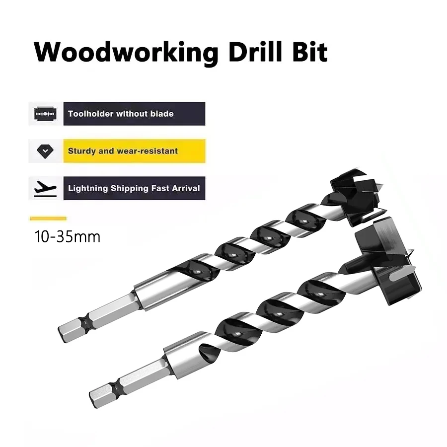 

10-35mm Woodworking Alloy Hole Opener Elongated Hexagonal Shank Reaming Drill Door Drawer Plastic Thick Wooden Table Hole Drill