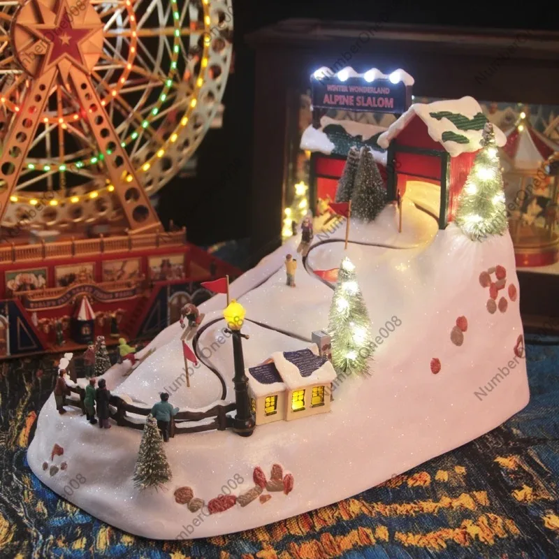 Ski Lights Rotating Music Box with LED Snowflake, Christmas Birthday Gift for Girls, Melody Box Mechanical Wind-up Toy