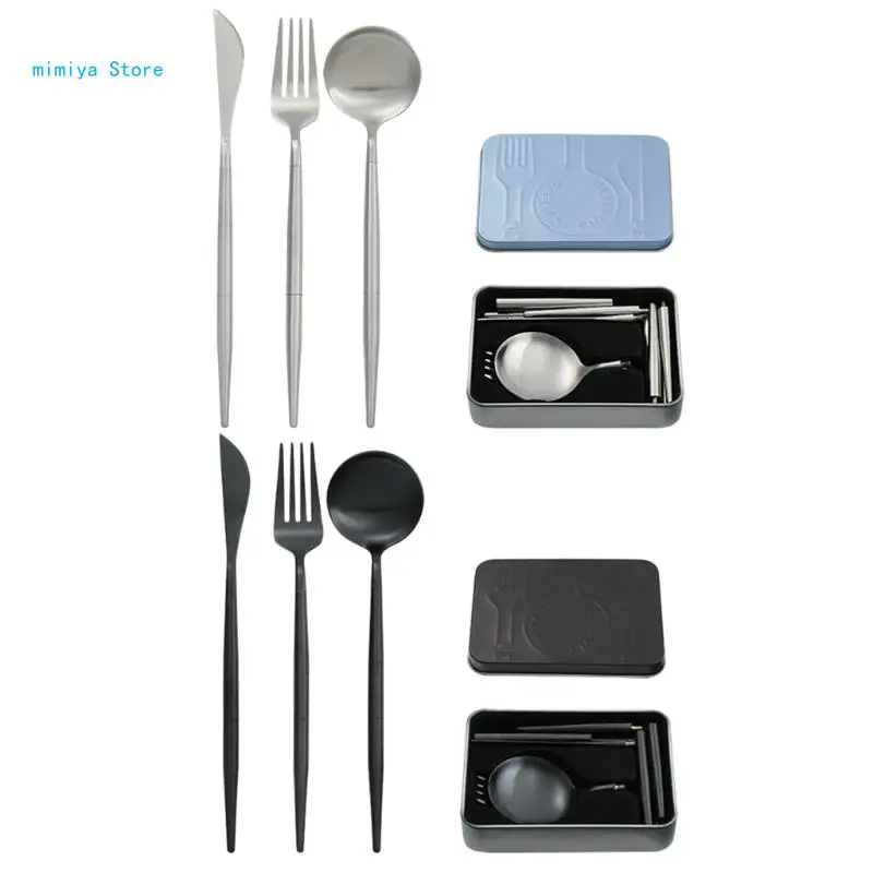 

pipi 3 Pcs/Set Reusable Travel Cutlery Set Stainless Steel Flatware Spoon Fork Knife