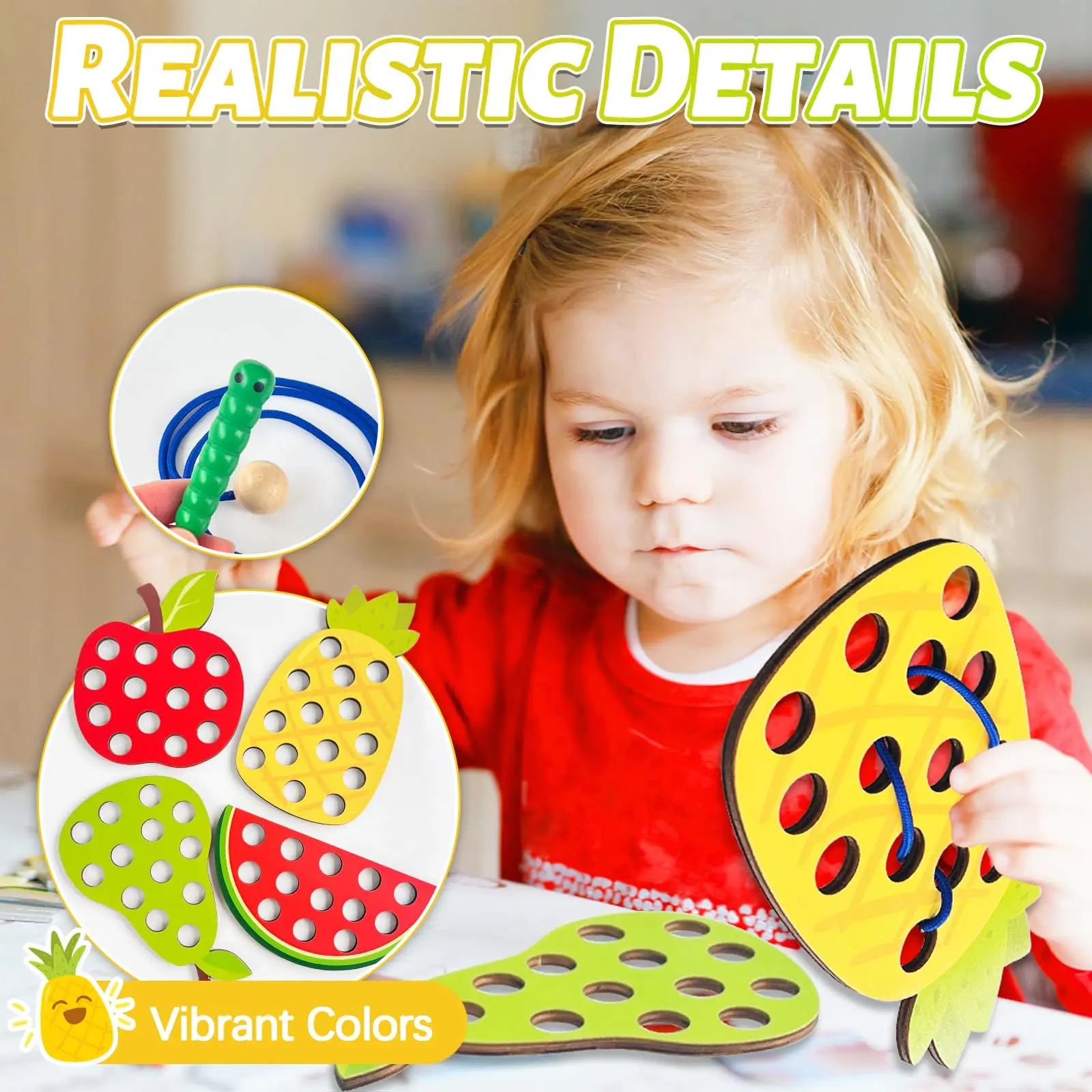 Montessori Wooden Fruit Threading Toy for Children Educational Brain Teaser Toy view 4
