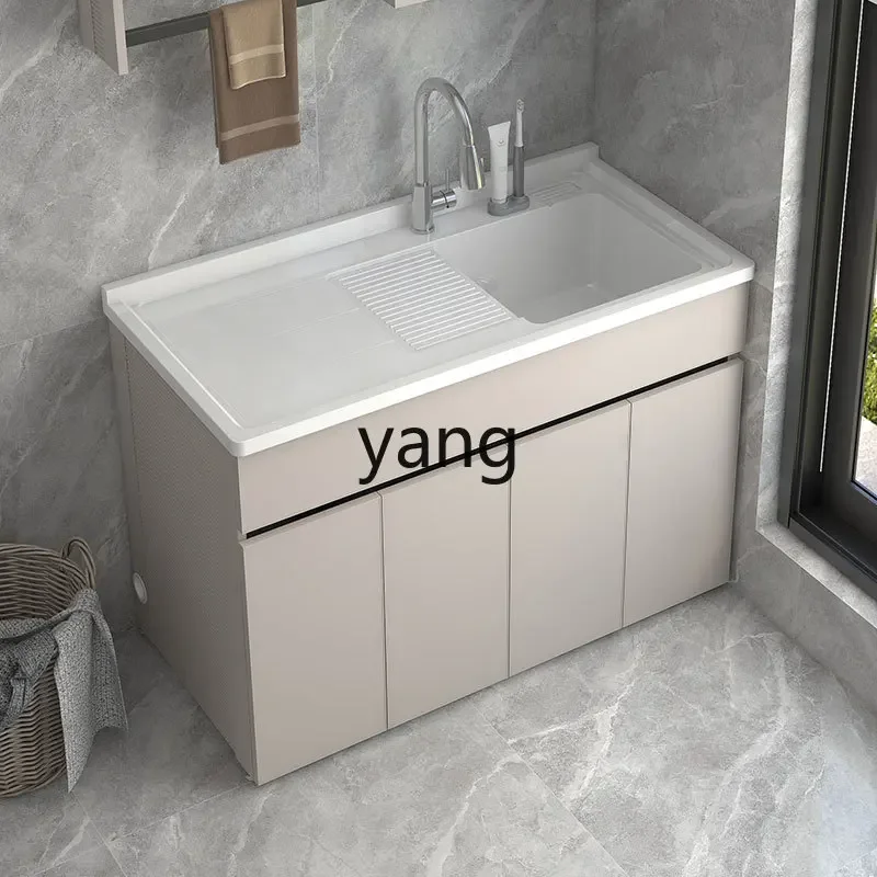 YJQ integrated ceramic basin balcony space aluminum laundry cabinet combination aluminum alloy laundry table