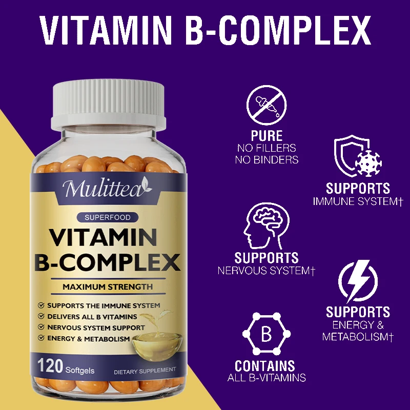 Mulittea Vitamin B Complex Capsules Help Relieve Fatigue Improve Digestion Reduce Stress Better Mood Support Immune Supplement