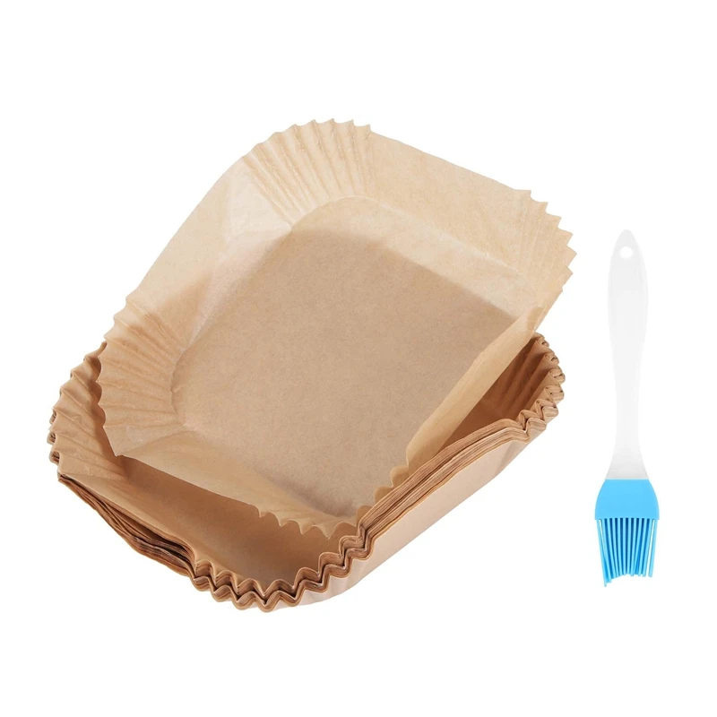 

50Pcs Air Fryer Parchment Paper With Oil Brush Air Fryer Liners Square 6.3 Inch Disposable Baking Paper Air Fryer Sheets