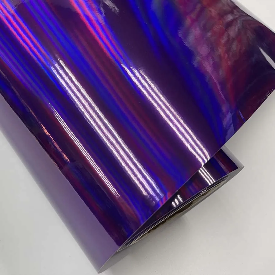 High Glossy Rainbow Laser Holographic Purple Vinyl Adhesive Film Roll DIY Car Wrap Foil Sticker with Air Bubbles Free