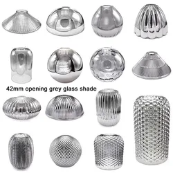 Modern Art E26 E27 Smoke Gray Glass Shade Replacement 42mm Fitter Grey Leaf Striped Glass Cover for Shop Restaurant Decor Lamp