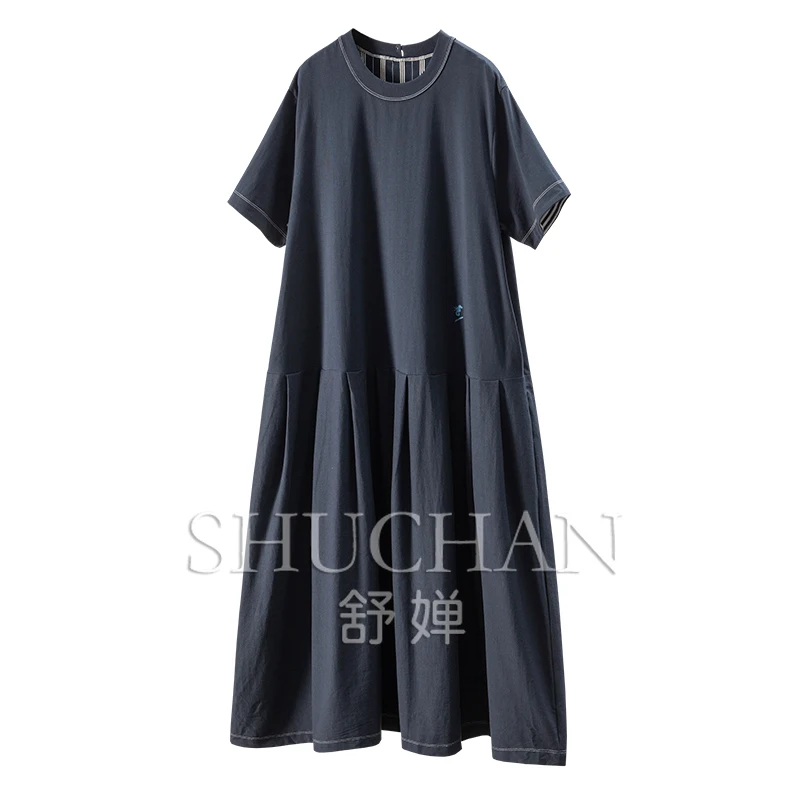 

Simple Casual 100 Cotton Crew Neck Dress Women's 3Y63 Vestidos De Fiesta Pedreria Long Dresses for Women