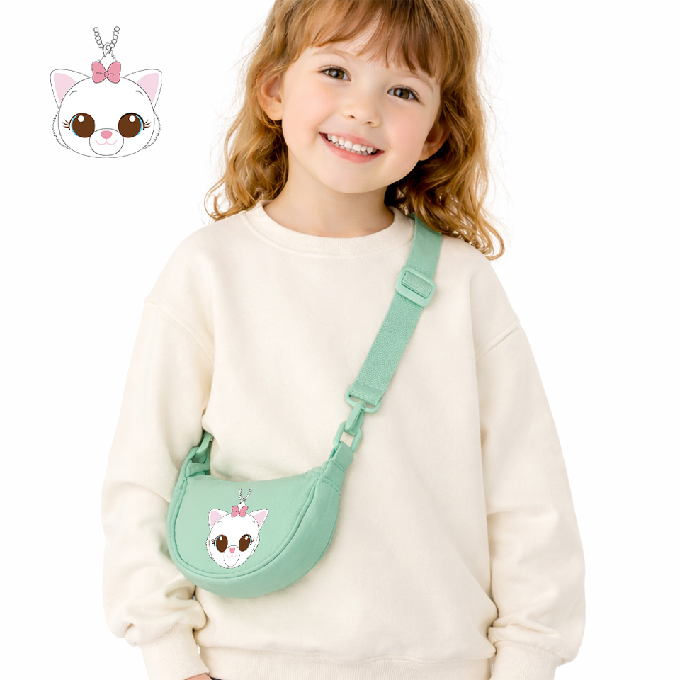  Disney Girls Canvas Crossbody Bag Cat Cartoon Dumpling Bag Lightweight Large Capacity Cute Bow Casual Daily Bag 