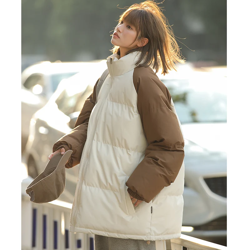 

American Retro Patchwork down Cotton Jaet Men's Winter Thiened Bread Sle Stand Collar Cotton Coat Trendy Brand Couple C...