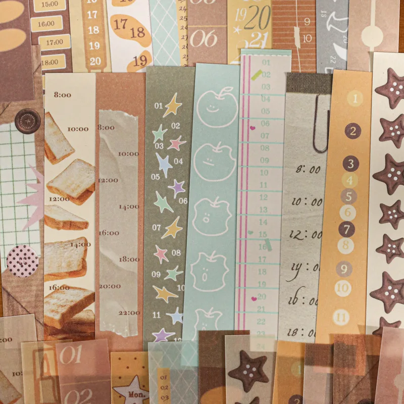 40Pcs Vintage Washi Paper Long Strip Mini Book Time Story Theme Journal Collage Decoration Stationery