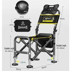 Krzesło wędkarskie na świeżym powietrzu Sprzęt wędkarski Siedzisko Stołek wędkarski Wielofunkcyjne, trwałe, regulowane, wygodne krzesło ze stopu aluminium
