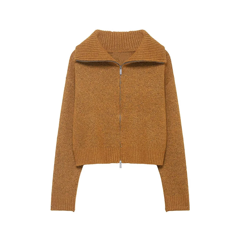 Women's Spliced knit Short Jackets Autumn Winter Stand Collar Long Sleeve Jackets Coats Streetwear Female Outerwear Chic Tops image 3