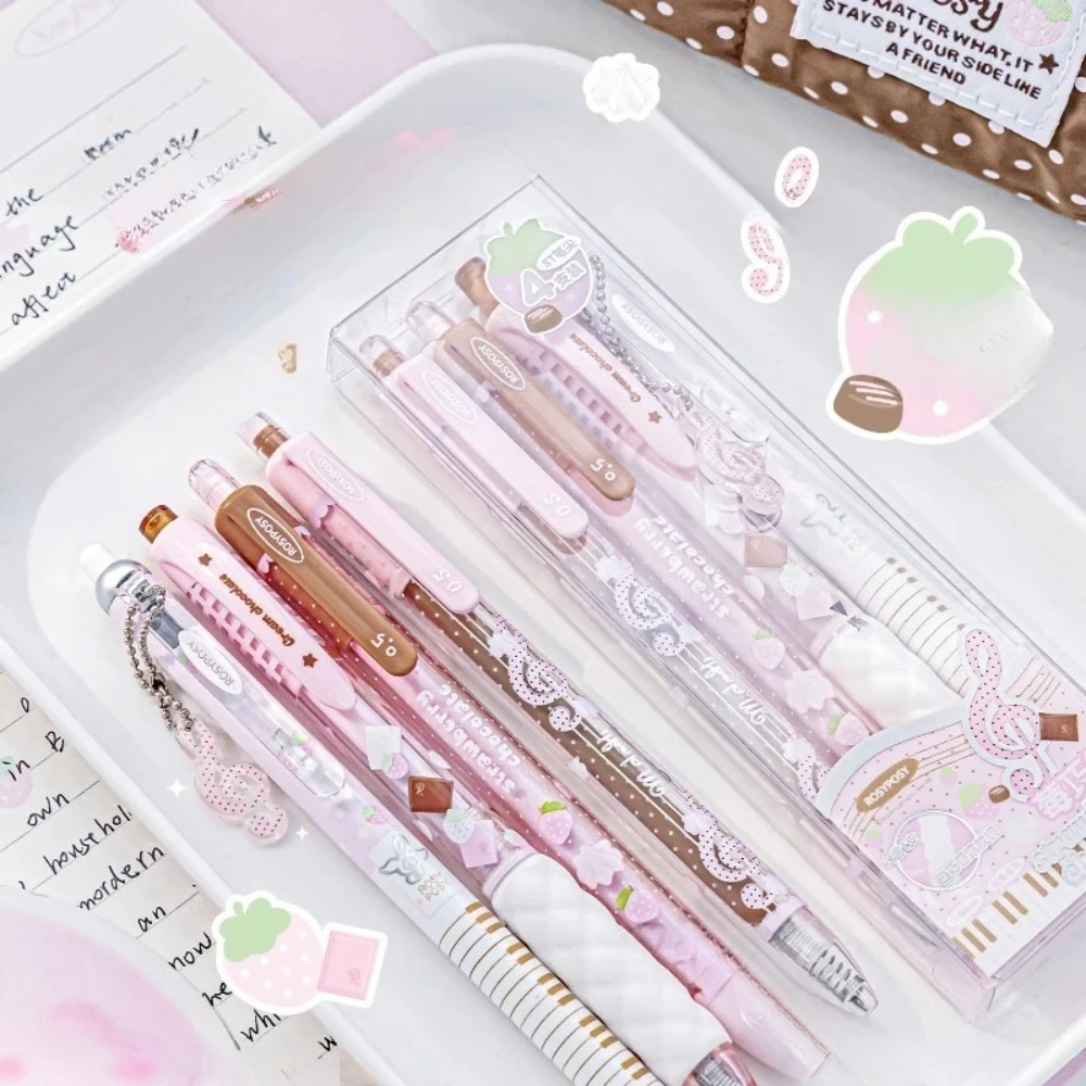 Strawberry Chocolate Series 0.5mm Gel Ink Pens Set Cute Student Ballpoint Pen Soft Grip Smooth Writing Office School Supplies