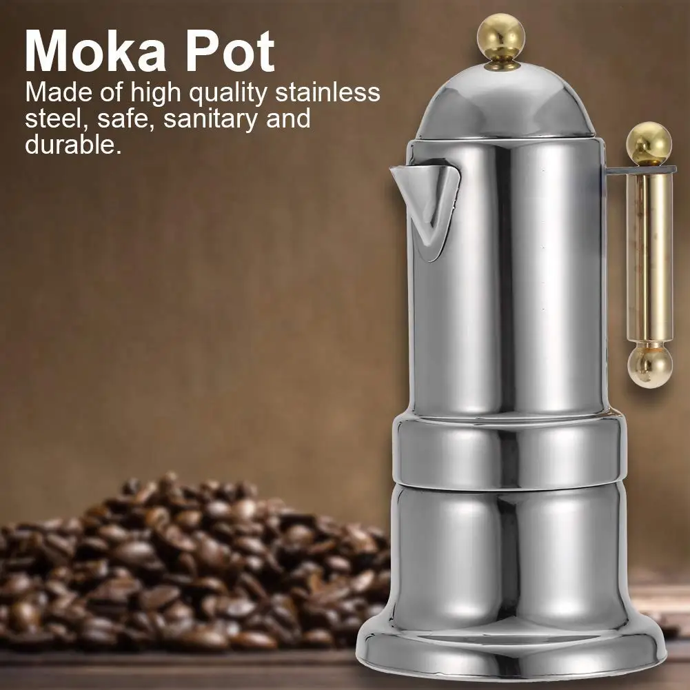 Stovetop Espresso Machine Thickened Italian Coffee Pot Stainless Steel Mocha Coffee Pot 200ml with Safety Valve Mocha Pot