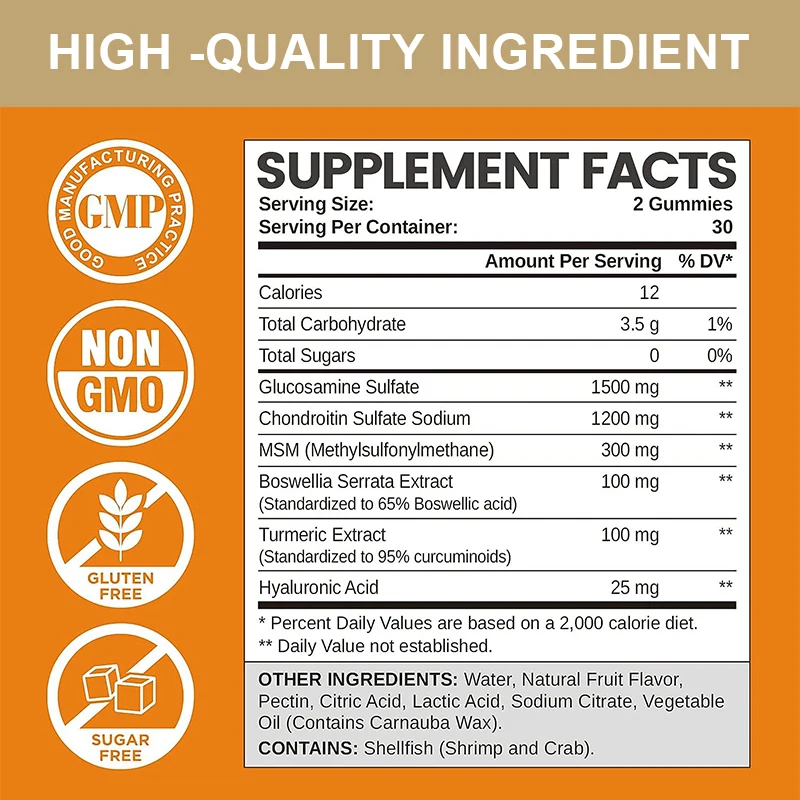 Gomitas de glucosamina y condroitina, naranja, alivia el dolor y el dolor de las lesiones articulares, reparación para trabajadores de oficina