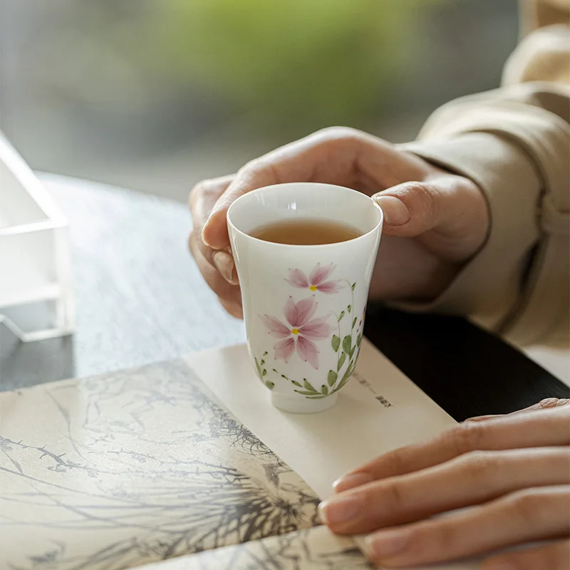 Jade Clay Hand Painted Flower Shadow Star Aroma Cup Ceramic Thin Body White Porcelain Tasting Cup Kung Fu Tea Set